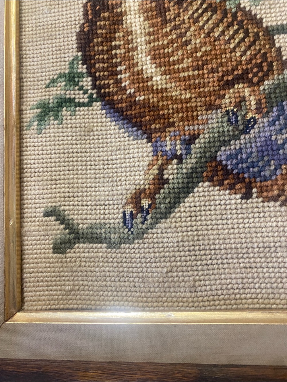 Vintage Framed Needlepoint Great Horned Owl - Picture 6 of 7